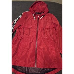 Tommy Hilfiger Red Windbreaker Lightweight Jacket Unisex Medium Logo Tape Sleeve